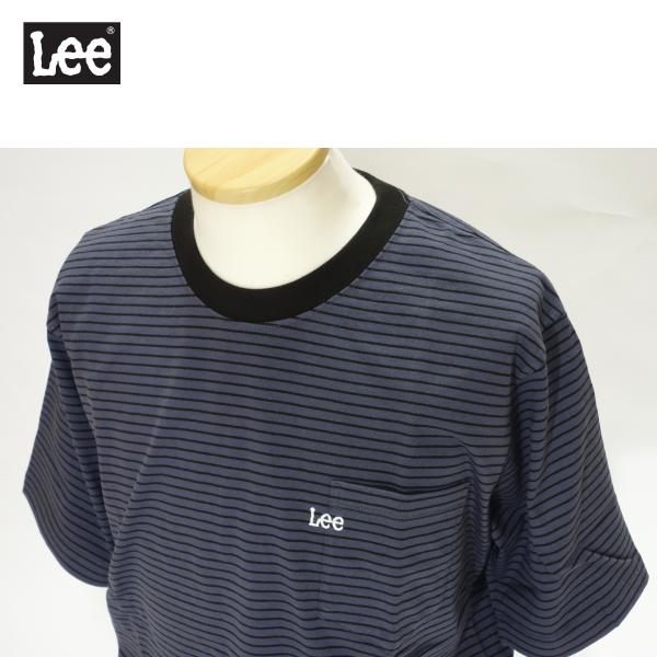 Lee リー ボーダーTシャツ メンズ 半袖 LT3189-376 綿100% チャコールグレー
