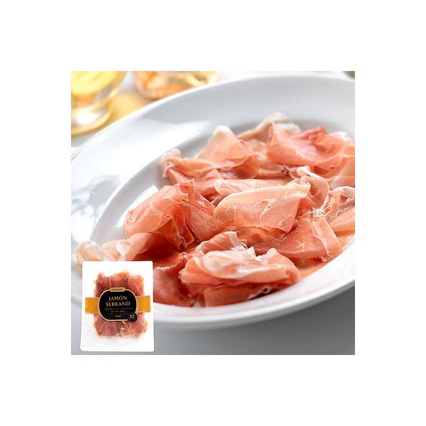 原材料は豚肉と塩のみのハモンセラーノです。約0.5mmの厚さにスライスすることで切りたてのようなとろける食感をお楽しみいただけます。