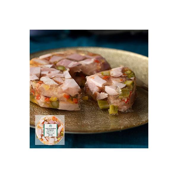 自家製ロースハムとアスパラと赤・黄色のパプリカをゼリーで冷やし固めました。色合いが鮮やかで、食卓を華やかに演出します。