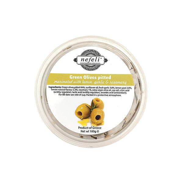 肉厚で香り豊かなギリシャ北東のハルキディキ種のオリーブを手摘みで収穫しました。レモン、ローズマリーでさっぱりと香り豊かな組み合わせです。