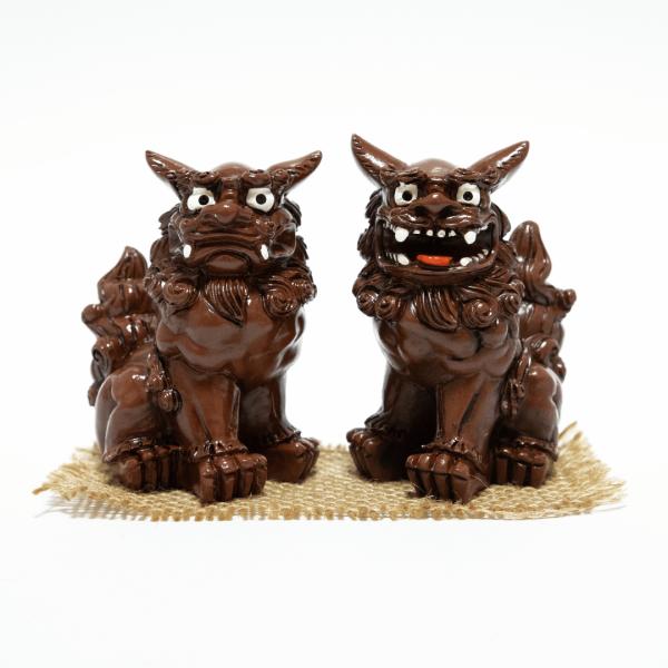 シーサー 置物 玄関 沖縄 万来 獅子 茶色 ペア 深い茶色 11cm 伝統