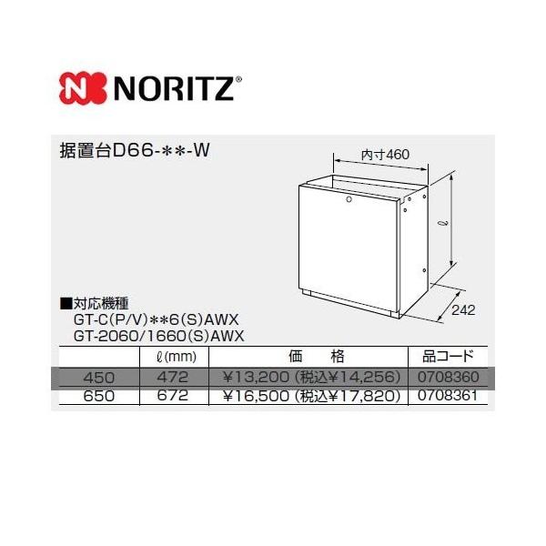 D66-650-W ノーリツ ガス給湯器部材  据置台 サイズ:W460×D242×H672       【オプションのみの購入は不可】【着日指定について】 ★お急ぎの場合は「お届け日指定なし」を選択してください。 　最短の日程で発送いたし...