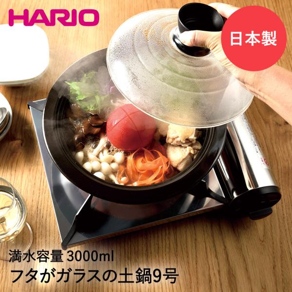 HARIO ハリオ フタ が ガラス の 土鍋 9号 3-5合用 | 耐熱ガラス 蓋