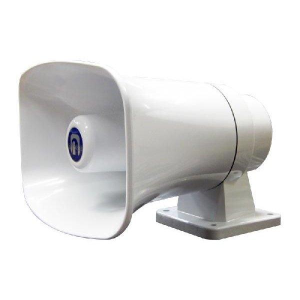 24V 電子ホーン(マイク機能なし）海上衝突予防法施行規則に定められた技術基準に適合する120デシベル第四種汽笛（長さ20ｍ未満の船舶用）です。マイク放送・テープ放送など（別売のアンプ・マイクロホンとの）組み合わせは自由自在、後付も可能です...