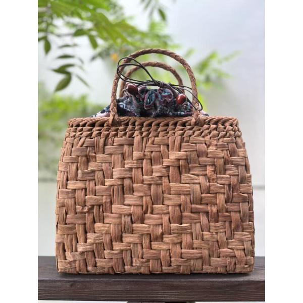 Lサイズ 山葡萄 蔓 かごバック かご 籠 巾着 網代編み 職人の手作り かご 国産山葡萄蔓 手作り かごバッグ 太ひご網代編み 巾着タイプ内布 L
