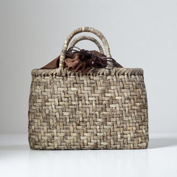 胡桃表皮 クルかごバッグ 手作り 籠バッグ 網代編み 内布あり 和服