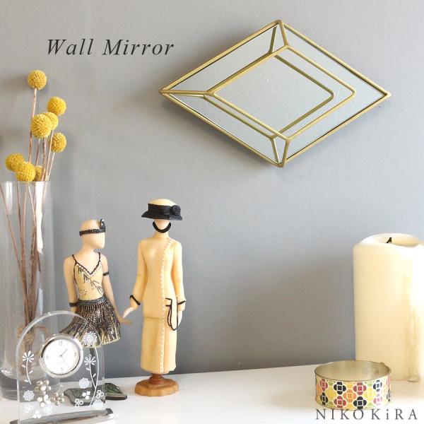 購入 ゴールド 風水 開運 おしゃれ 壁掛け ミラー 鏡 ウォール 真鍮 ひし形 北欧 インテリア 洗面 かわいい モダン トイレ 玄関