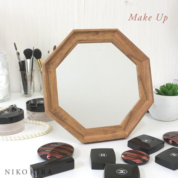 おしゃれ 風水 八角 八角鏡 ミラー 壁掛けミラー ウォールミラー 玄関 トイレ 木製 木 日本 23cm 木枠 M ゴールド 感謝価格 ブラウン 茶 八角形 木目 金 ナチュラル