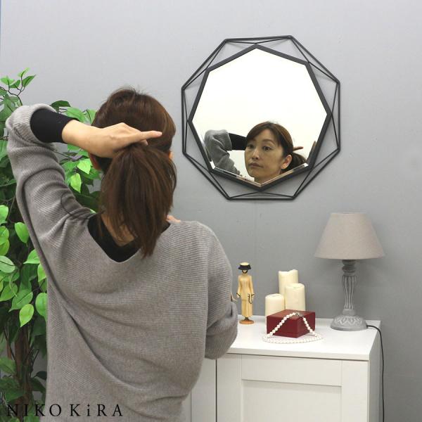 おしゃれ 鏡 ミラー 日本産 壁掛けミラー ウォールミラー 玄関 北欧 洗面 トイレ モダン Gem シンプル ブラック 黒 S アイアン エレガント 綺麗 かわいい 黒色