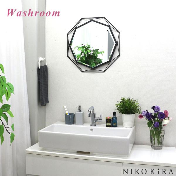 おしゃれ 鏡 ミラー 日本産 壁掛けミラー ウォールミラー 玄関 北欧 洗面 トイレ モダン Gem シンプル ブラック 黒 S アイアン エレガント 綺麗 かわいい 黒色