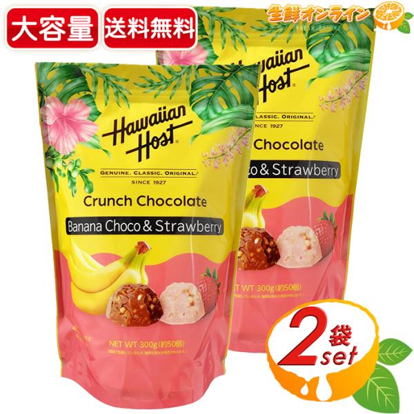 【Hawaiian Host】バナナチョコ&ストロベリー クランチ アソート 大容量 300g (約50個入)×2セット クランチチョコレート ハワイアンホースト【コストコ】
