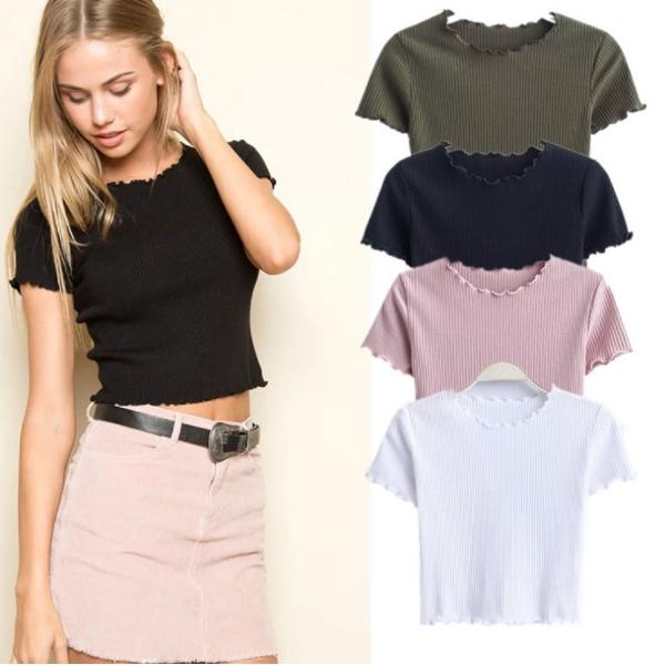 ショート丈 へそ出し トップス Tシャツ 無地 薄手 ニットシャツ スレンダーライン 着痩せ タイト レディース セクシー カジュアル シンプル 6色 Buyee Buyee 日本の通販商品 オークションの代理入札 代理購入