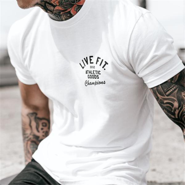 英字柄トップス Tシャツ メンズ 丸首 ティーシャツ 薄手 運動服 フィットネスウェア ランニング ジムウェア ジョギング 男性 カジュアル 吸汗速乾 全3色
