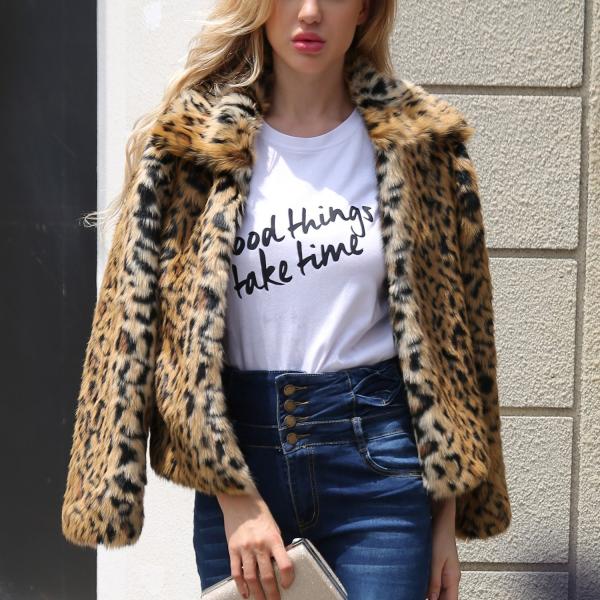 レオパード柄ジャケット 毛皮 ファーコート レディース 長袖 折り襟