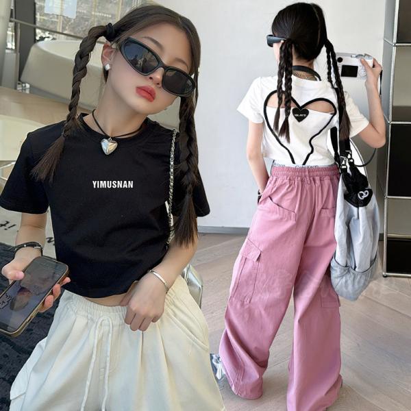 ショート丈 ダンス衣装 キッズ 半袖 へそ出し tシャツ 韓国子供服 女の子 コットン プルオーバー 綿Tシャツ 子ども服 カジュアル 可愛い ジュニア服 通学 単品