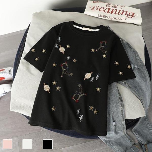 Tシャツ 夏 レディース 半袖Tシャツ 星柄 夏Tシャツ カットソー ゆったり クルーネック コットン Tシャツ 白 可愛い サマーTシャツ お洒落