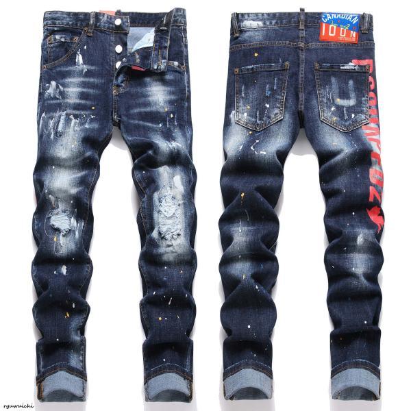 メンズパンクジーンズ】ダメージ加工×ペイントスプラッター ストレッチ