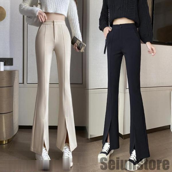 KAPITAL オリーブ色 ハイウエスト フレアパンツ フレアパンツ レディース ハイウエスト センターシーム 韓国