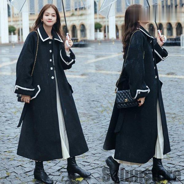 チェスターコート レディース 秋冬 40代 ロングコート 黒 ロング丈