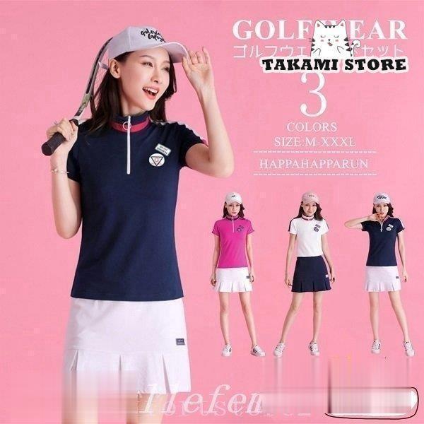 ゴルフウェアレディースワンピースジップおしゃれ着痩せ半袖ワンピース