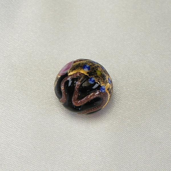 ベネチアンガラス ビーズ トンド 丸 14mm 玉 ブラック・金帯