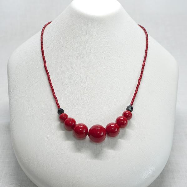 ネックレス ベネチアングラス イタリア製 赤玉 ビーズ 連7P ベネチアン