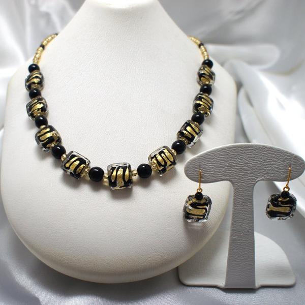 ネックレス ピアス セット ベネチアングラス イタリア製 ブラックと