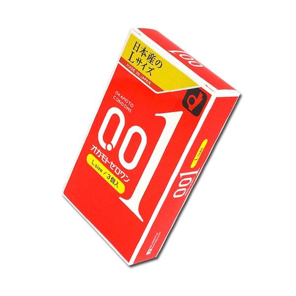 コンドーム オカモトゼロワン 001 0.01mm（Lサイズ）3個入り 日本製 国産 薄型 激薄 フィット感 ゼリー付き  スキン メール便 ポスト投函 クリックポスト