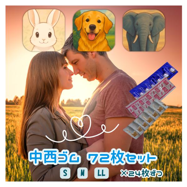 業務用 コンドーム 中西ゴム 72個 【Sサイズ】【Mサイズ】【LLサイズ】 各24枚×3袋 72枚セット メール便 ポスト投函 クリックポスト