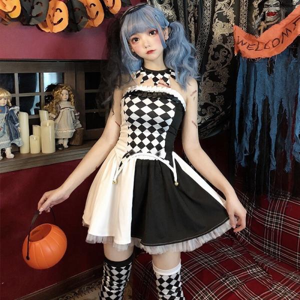 コスプレ ハロウィン 衣装 女性用 ピエロガール クラウン ネック