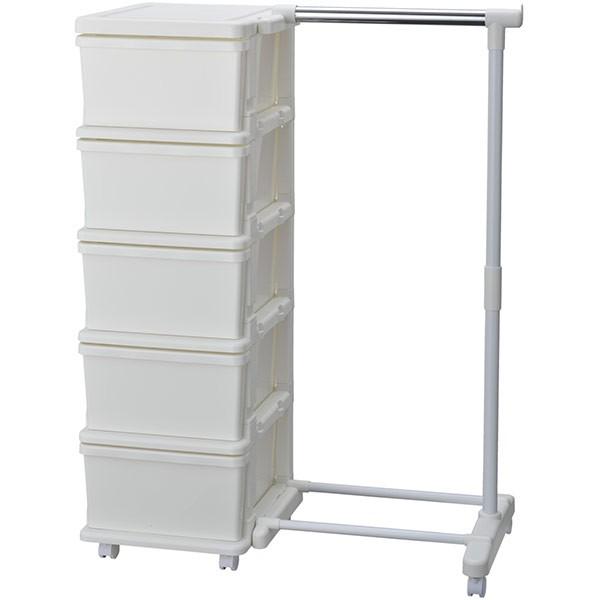 他サイト： 直送 日時指定不可 JEJ シーズユニット 5段チェスト ハンガー付 ホワイト 1020624 沖縄・離島配送不可の商品画像