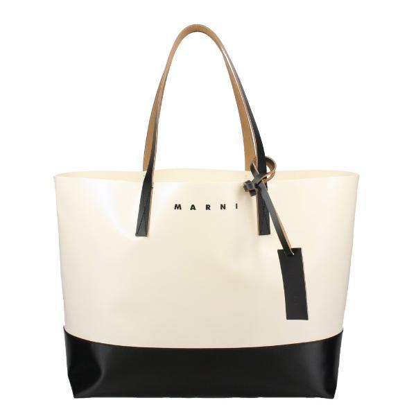 マルニ　トートバッグ MARNI（マルニ）ポリエステル×レザーバイカラーロゴトートバッグ