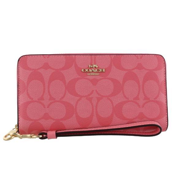 在庫有】 COACH コーチ ストラップ付き 長財布 シグネチャーピンク