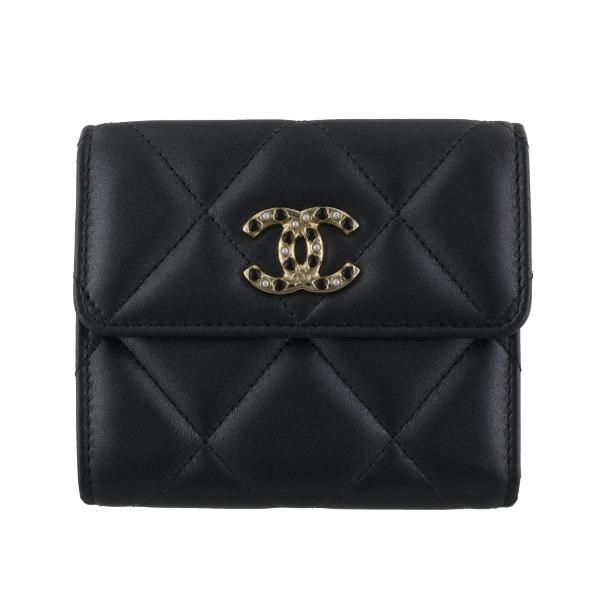CHANEL シャネル 三つ折り財布 折財布 ミニ財布 レディース ブラック 