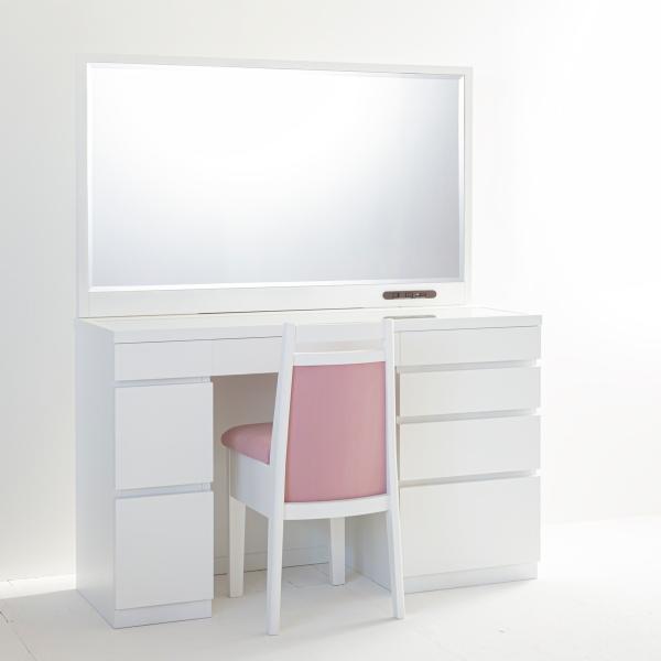 レント パールホワイト 一面鏡120cmワイドミラーホテルドレッサー椅子付き