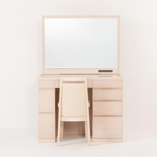 レント ミルキーホワイト色 一面鏡95cmワイドミラーデスクホテルドレッサー椅子付き 日本正規品