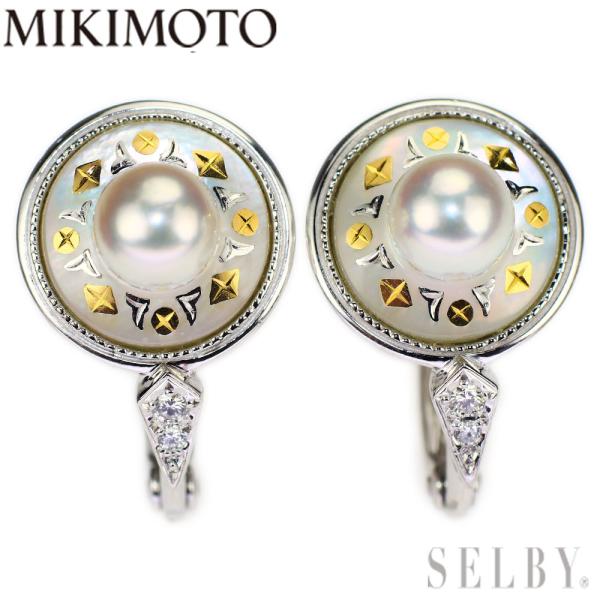 MIKIMOTO ミキモト K18WG アコヤ真珠/パール ダイヤモンド イヤリング  