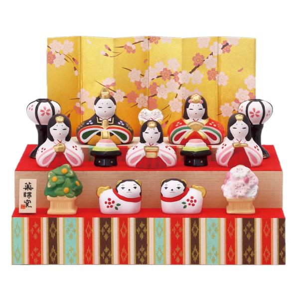 豆雛 薬師窯 段飾り ひな祭り 桃の節句 薬師窯 【桃の節句 ひな人形 】錦彩 花かざり 雛(二段飾り) : Apollon