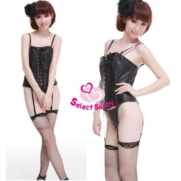 合皮 セクシーコルセット ガーターベルト SM ボンテージ 黒 S M L