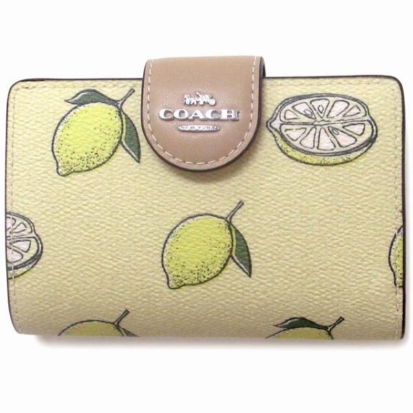 COACH ロゴプリント 長財布 グレー/イエロー COACH コーチ 財布 アウトレット ミディアム コーナー ジップ
