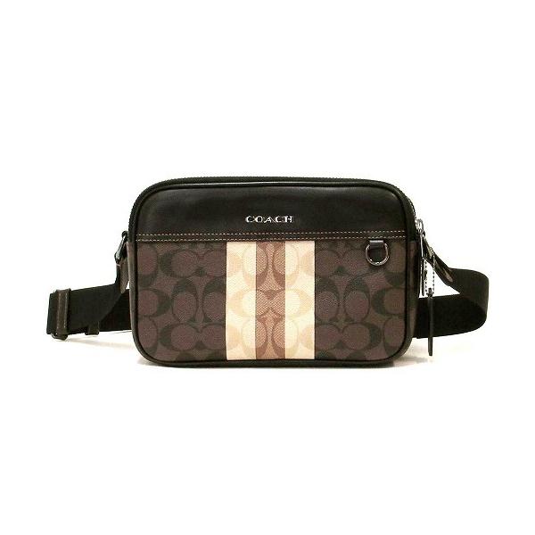 【美品！】COACHメンズショルダーバッグ（ストライプデザインブラックカラー） COACH（コーチ） 【並行輸入品】コーチ バッグ メンズ アウトレット