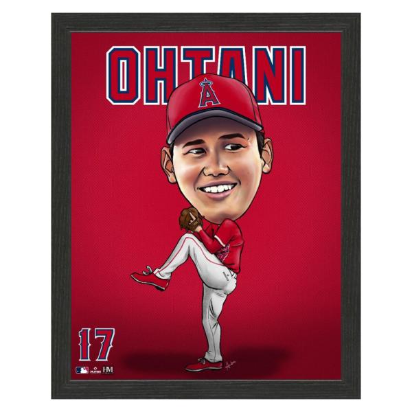 大谷翔平 応援グッズ　エンゼルス　17番 額縁つきポスター MLB 大谷翔平 エンゼルス グッズ イラスト フレーム カリカチュア The