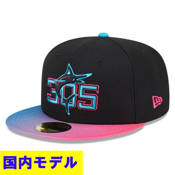 MLB マーリンズ キャップ 【国内モデル】シティーコネクト City Connect 59FIFTY Fitted Hat ニューエラ/New Era ブラック ピンク【nejp59】
