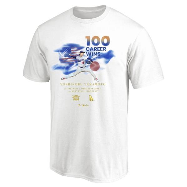 MLB 山本由伸 ドジャース Tシャツ 日米通算100勝達成記念Tシャツ Fanatics ホワイト