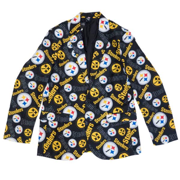 NFL ジャケット アウター スティーラーズ ビジネス テーラード 総柄 Forever Collectibles ブラック
