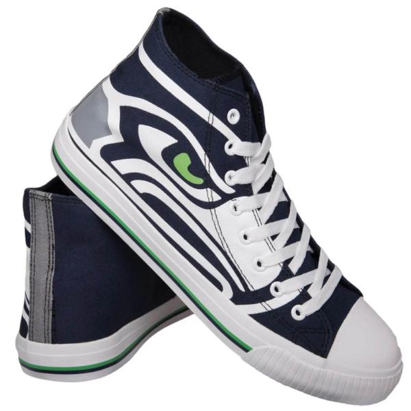 NFL シーホークス シューズ スニーカー キャンバス ハイカット High Top Big Logo Canvas Shoes Forever Collectibles ネイビー