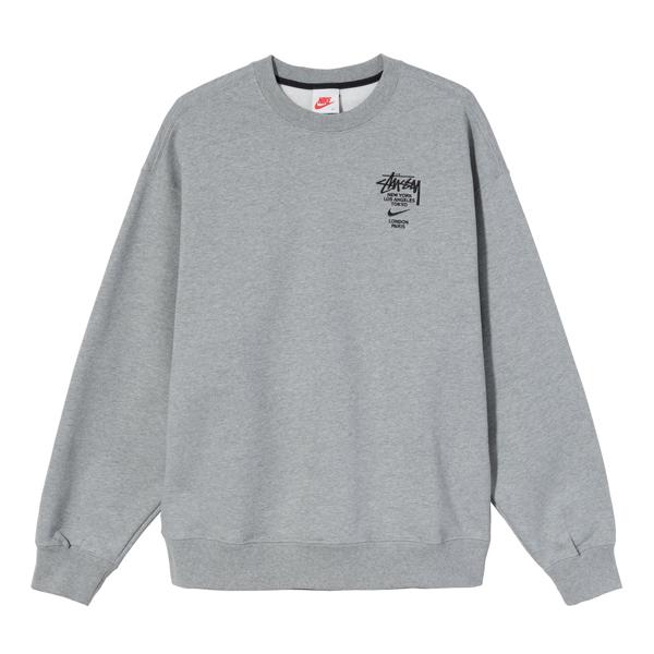 STUSSY x NIKE NRG ZR CREW FLEECE GREY HEATHER CREW NECK SWEAT L ( ステューシー x  ナイキ コラボ フリース クルーネック スウェット グレー ) :DC4198-050:SELECTSHOP-JP - 通販 -