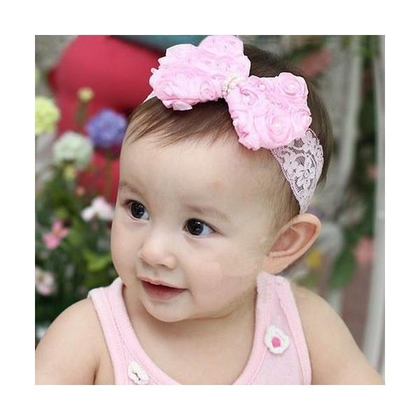 結婚式や誕生日会などに活躍できるベビー子供用ヘアバンド！パール付きローズリボンがフォーマルシーンを華やかに演出♪とっておきの日のためのアクセサリーです★出産祝い、誕生日プレゼントなどにも喜ばれます！【サ イ ズ】18cm〜22cm【カ ラ ...