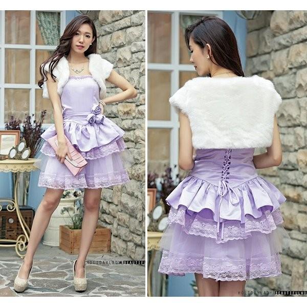 ボレロ 7色 半袖 ファー パーティードレス ワンピース 結婚式 二次会  