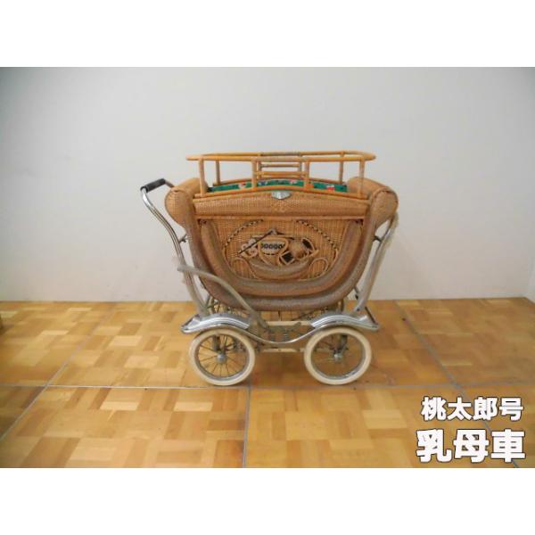 中古]桃太郎号 乳母車 籐製 W60×D104×H95 ベビーカー カート 手押し車